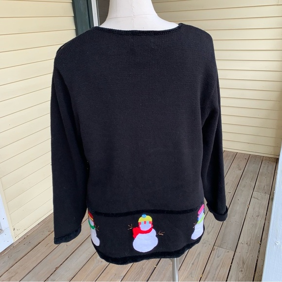 Quacker Factory Beaded Snowman Cardigan Sweater 1X Black Full Zip Snow Winter - Picture 2 of 10